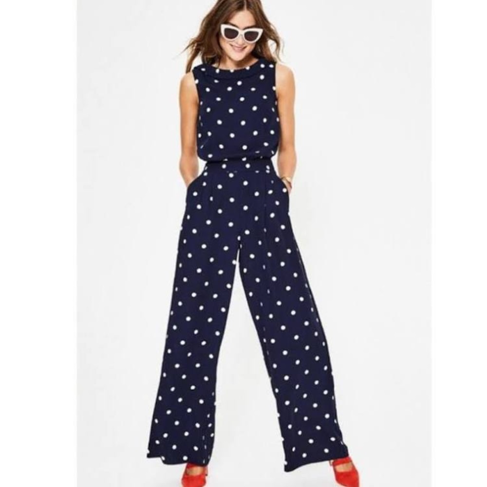Boden Clarissa Jumpsuit Navy Polka Dot